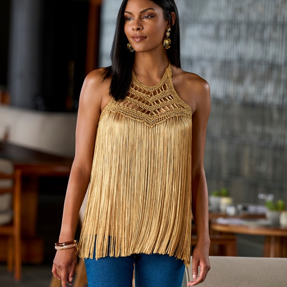 Macramé Fringe High Neck Top - Picture 4 of 5